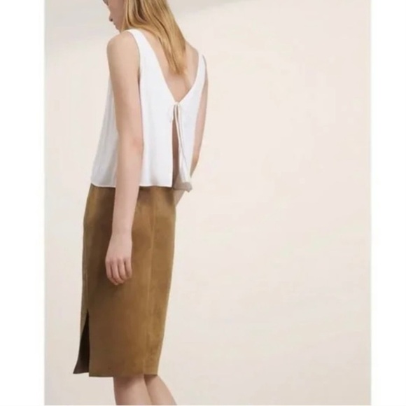 ARITZIA Wilfred Faux Suede Midi Pencil Slit Tan/Camel Skirt Size 2 - Picture 2 of 13